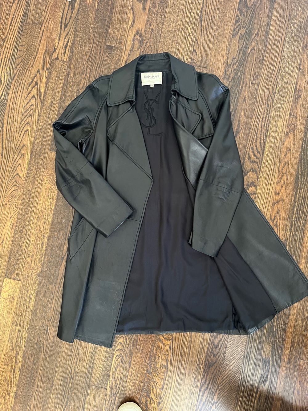 YSL RIVE GAUCHE / Yves Saint Laurent Rive Gauche Black Leather Trench Coat